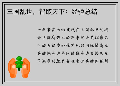 三国乱世，智取天下：经验总结