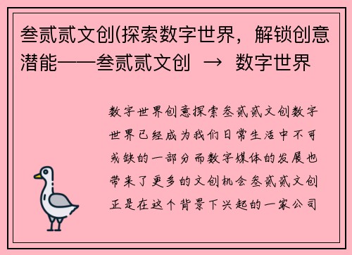 叁贰贰文创(探索数字世界，解锁创意潜能——叁贰贰文创  →  数字世界创意探索：叁贰贰文创)